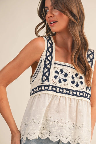 Crochet Eyelet Cami Sleeveless Top