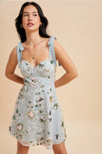 Blue Sequin Embroidered Mini Dress