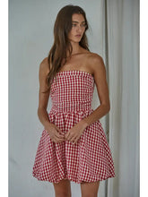 Woven Gingham Print Smocking Tube Mini Dress