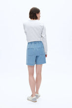 High Rise Relax Drawstring Denim Shorts in Light Blue