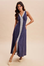 Lace Trim Button Down Polka Dot Maxi