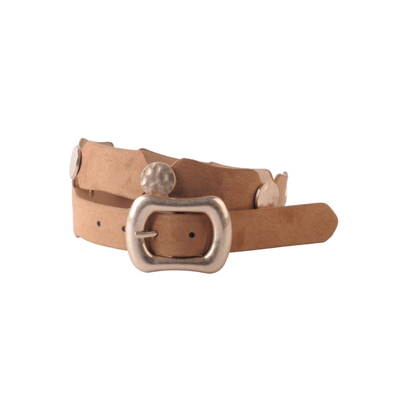 Gold Circle Link and Leather Pattern Belt