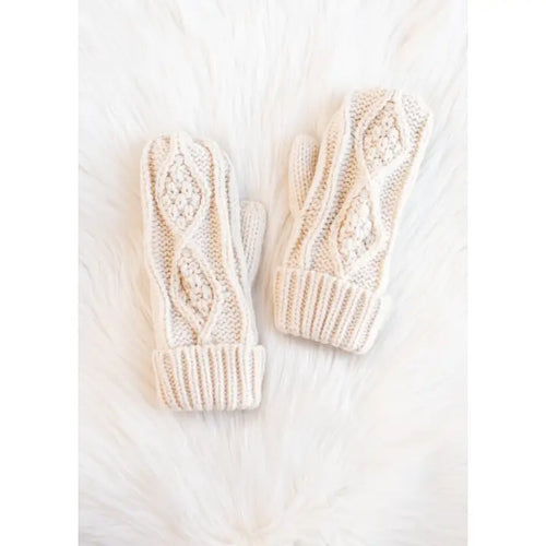 Beige Cable Knit Mittens
