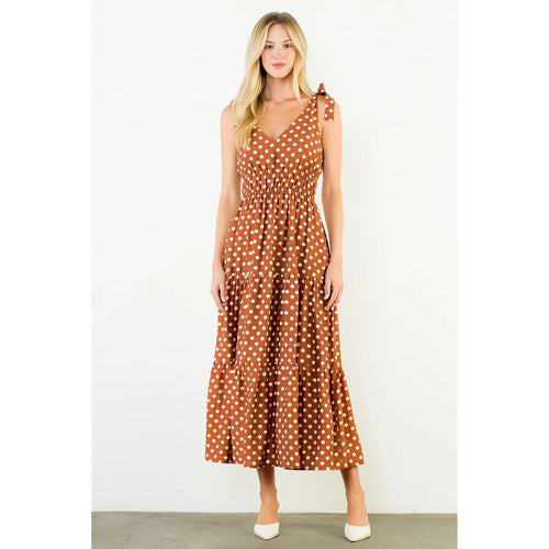Tie Strap Long Polka Dot Dress