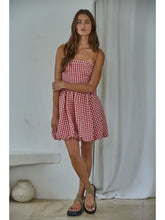 Woven Gingham Print Smocking Tube Mini Dress