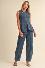 STRIPED DENIM SLEEVELESS PEPLUM TOP AND BARREL SET