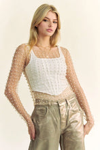 Bead and Pearl Embellished Long Sleeve Top