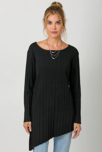 Black Pleated Diagonal Cut Sweater