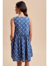 Chambray Embroidered Bow Mini Dress
