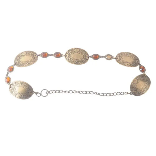 Antique Brass Medallion Belt with Amber Accents
