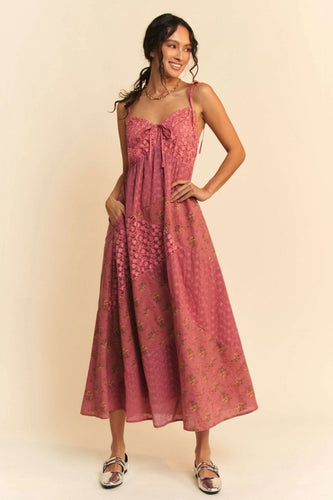 Floral Lace Fabric Mix Patchwork Maxi Slip Dres
