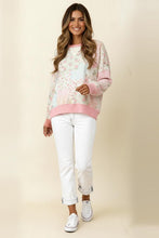 Crew Neck Floral Printed Oversized Long Sleeve Top in Blush