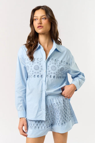 Embroidered Button Down Shirt in Light Blue