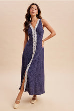 Lace Trim Button Down Polka Dot Maxi