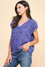 V-Neck Multi Color Yarn Sweater Vest in Blue