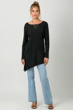 Black Pleated Diagonal Cut Sweater