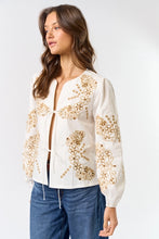 Floral Embroidered Front Tie Top with Puff Sleeves