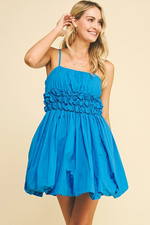 BUBBLE HEM MINI DRESS Large / BLUE D