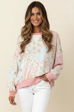 Crew Neck Floral Printed Oversized Long Sleeve Top in Blush