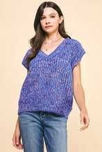 V-Neck Multi Color Yarn Sweater Vest in Blue