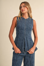STRIPED DENIM SLEEVELESS PEPLUM TOP AND BARREL SET