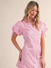 Striped Paisley Embroidery Button Down Mini Dress