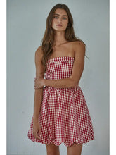 Woven Gingham Print Smocking Tube Mini Dress