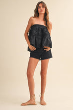 LACE TRIM RUFFLED STRAPLESS TRAPEZ TOP