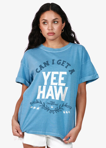 Can I Get a Yeehaw Denim Blue Oversized Tee