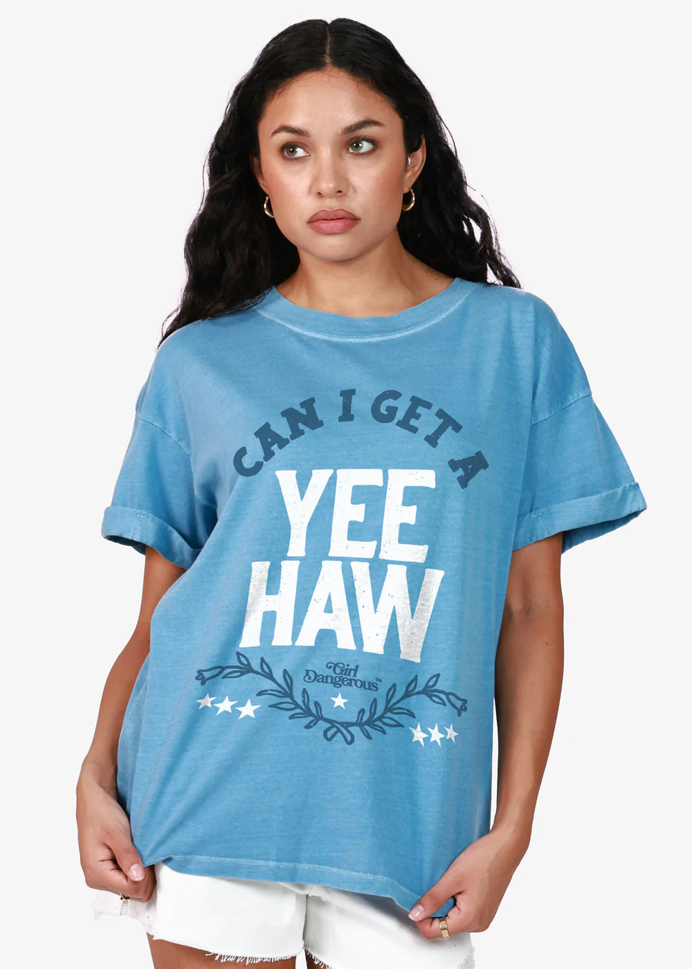Can I Get a Yeehaw Denim Blue Oversized Tee