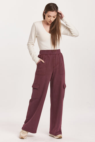 Plum Berry Becca Cargo Wide Leg Sweatpants