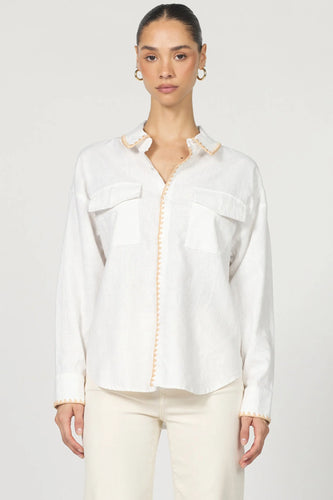 Adrianna Tencel Shirt White with Blanket Stitch