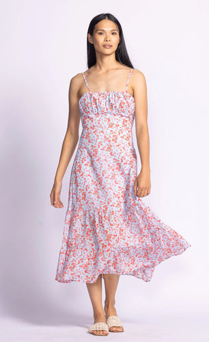 Erika Midi Dress in Blue Print