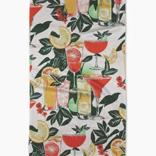 Fabric with cocktail and fruit pattern on a white background
