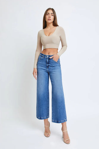 Dark Wash Crop Wide Leg Trouser