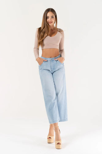 Light Wash Cropped Wide Leg Trouser