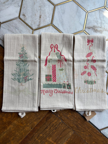 Cotton Slub Printed Tea Towel with Holiday Image
