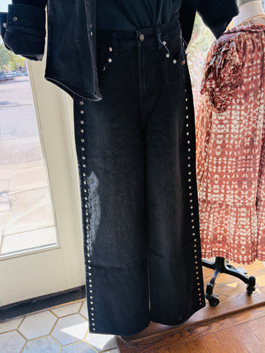 Gemma Studded High Waist Wide Leg Slouch Jean