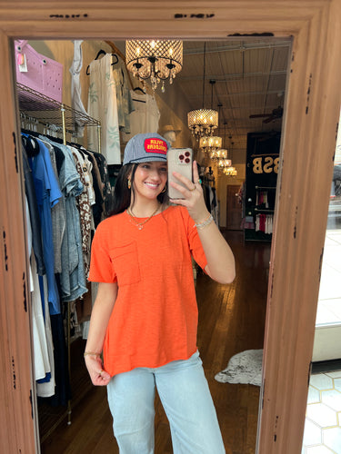 Half Sleeve Open Crew Tunic in Orange Clay