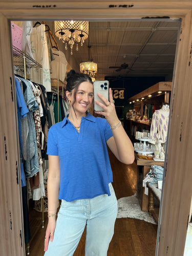 Short Sleeve Shirt Tail Polo in Blue Dream