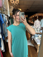 Capped Sleeve Column Dress With Side Slits in Open Water