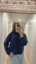 Long Sleeve Jewel Neck Seamed Sweatshirt in Heather Navy