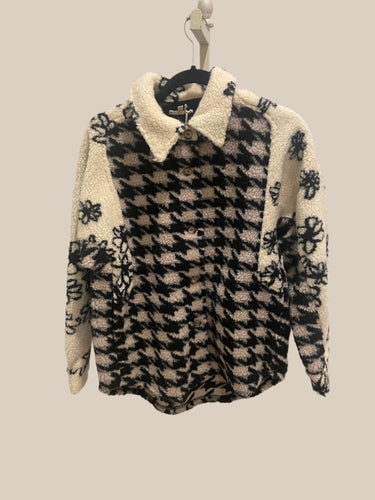 Houndstooth and Floral Printed Fleece Jacket