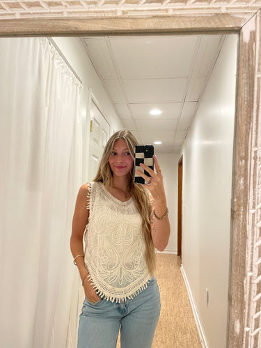 Embroidered Crochet Top
