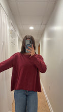 Long Sleeve Waffle Mix Jewel Neck Top in Astroberry