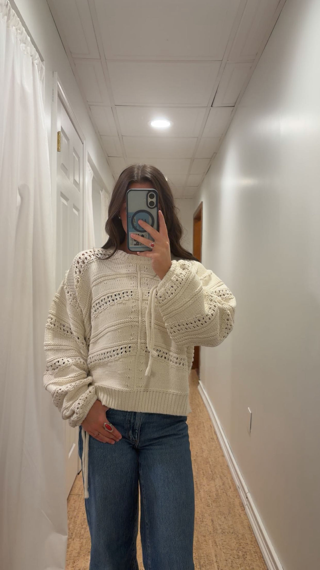 Cream Oversized Adjustable Sleeve Sweater
