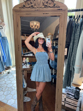 Denim Mini Dress with Smocked Bodice and Bubble Skirt Hem