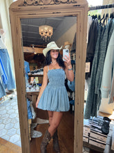 Denim Mini Dress with Smocked Bodice and Bubble Skirt Hem