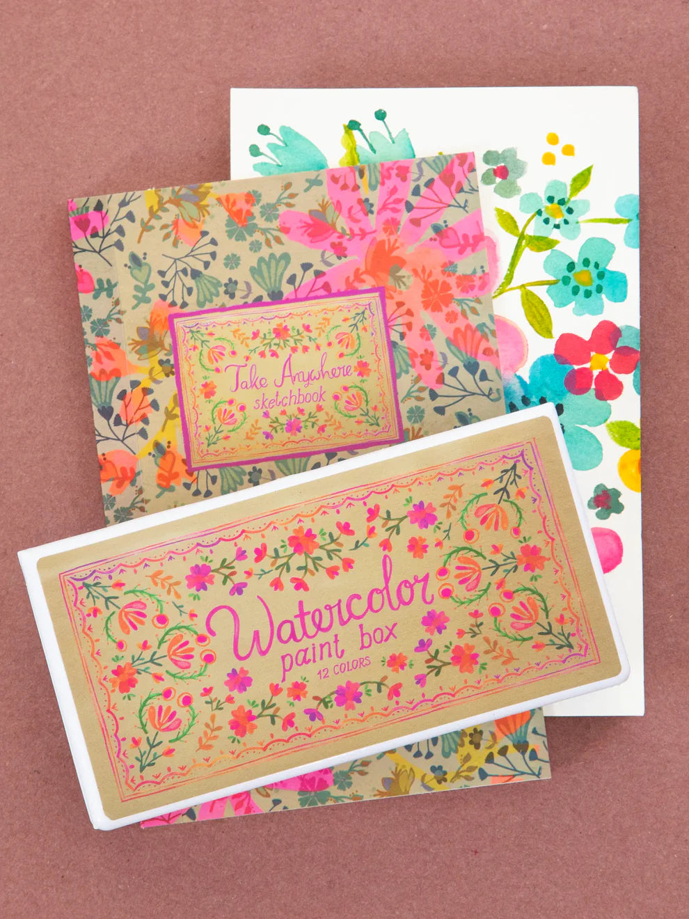 Travel Watercolor & Sketchbook Set - Pink Floral Ditsy