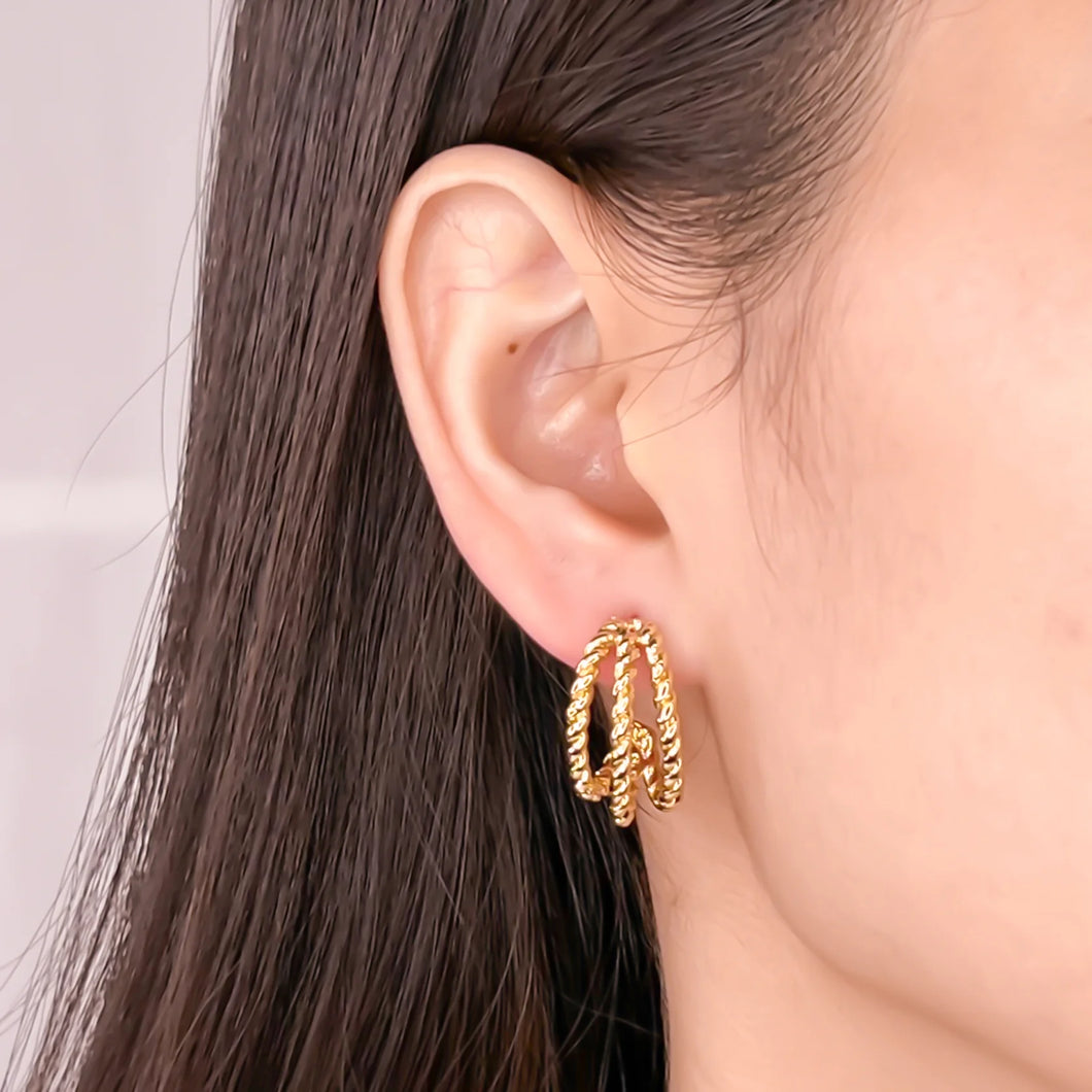 Triple Layer Gold Earring